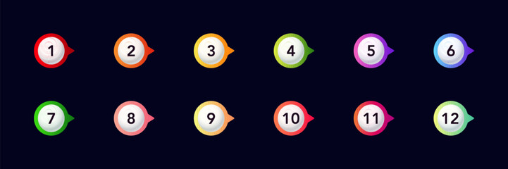 Colorful numbered icons designed as bullet points for checklists, infographics, and presentations.