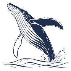 Humpback Whale Breaching, Minimalist Vector Illustration