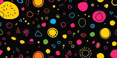 Naklejka premium Vibrant, minimalist seamless patterns featuring colorful line doodles and basic shapes, pastel, ai generated