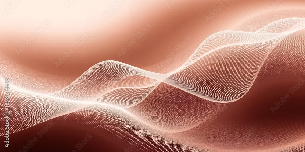Poster abstract flowing waves with a copper color palette and a textured surface in a smooth and elegant st
