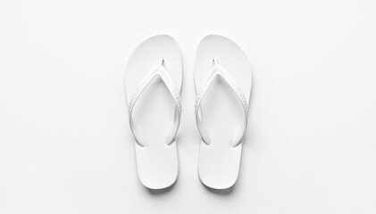 Fototapeta premium Pair of white flip-flops, isolated, bright white backdrop, resort, soles