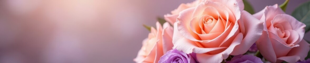 Luxury peach and lavender rose bridal bouquet Soft focus , rose bouquet, blossom, flower arrangement