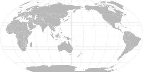 World vector map with country boundaries and graticules in Asia-Pacific view (Robinson projection, PPT-compatible & fully editable)