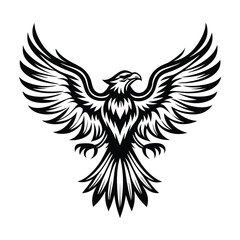 Stylized Black and White Eagle with Wings Spread Open, Bold Design