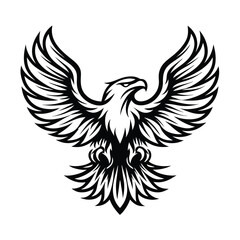 Majestic Eagle Detailed Black & White Wings Open on Clear Background