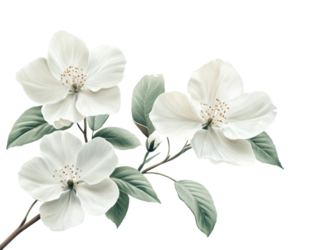Delicate white blossoms nature floral minimalist isolated on transparent background, png