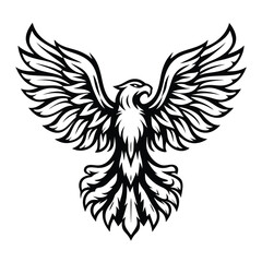 Obraz premium Majestic Eagle Soaring With Open Wings, Black Silhouette Bird on White