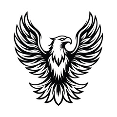 Stylized Eagle Black & White Wings Spread Out, Powerful Bird Icon, Logo