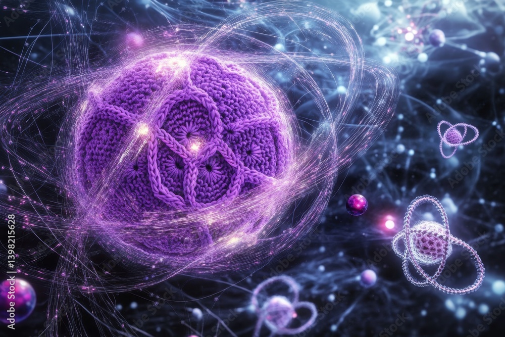 Poster colorful visualization of atomic structure with intricate patterns and cosmic elements
