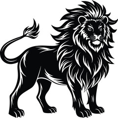 Silhouette Lion Majestic Feline, Detailed Mane, Powerful Stance, Wild Cat