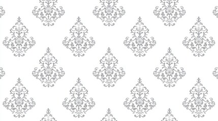 Elegant seamless damask pattern, light gray floral ornament on white, vintage design for textile, wallpaper, and backgrounds