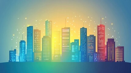 Vibrant city skyline illustration with modern architectural design elements
