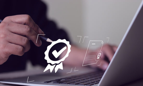 Businessman Demonstrating Top Service: Working with Quality Assurance, Guarantee, and Standards. ISO Certification and Standardization Concept is.