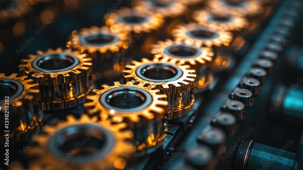 Poster precise mechanics: a close-up of interlocking gears