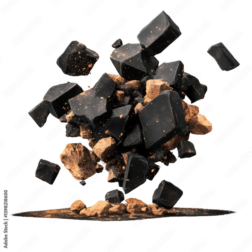 Poster a pile of irregular broken pieces of chocolate in rich dark brown color creating a tempting and deli