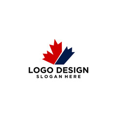 Red And Blue Maple Leaf Logo Design