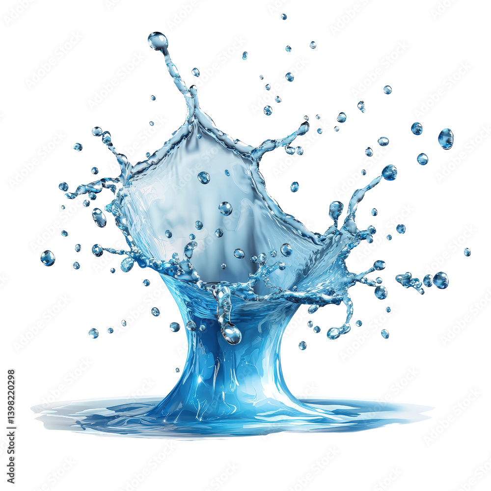 Poster captivating splash of clear water freezing in motion against a bright background with ripples and dr