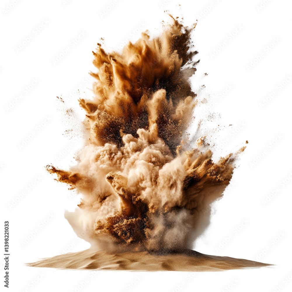 Poster dramatic brown dust explosion creating an artistic and textured scene against a neutral background i