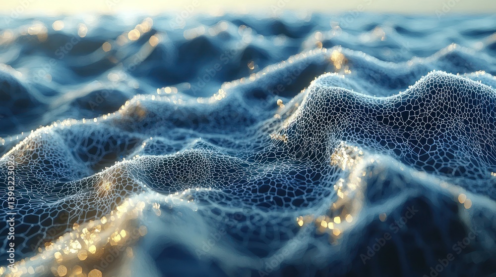 Poster ocean's surface: a close-up view of intricate wave patterns and light reflections