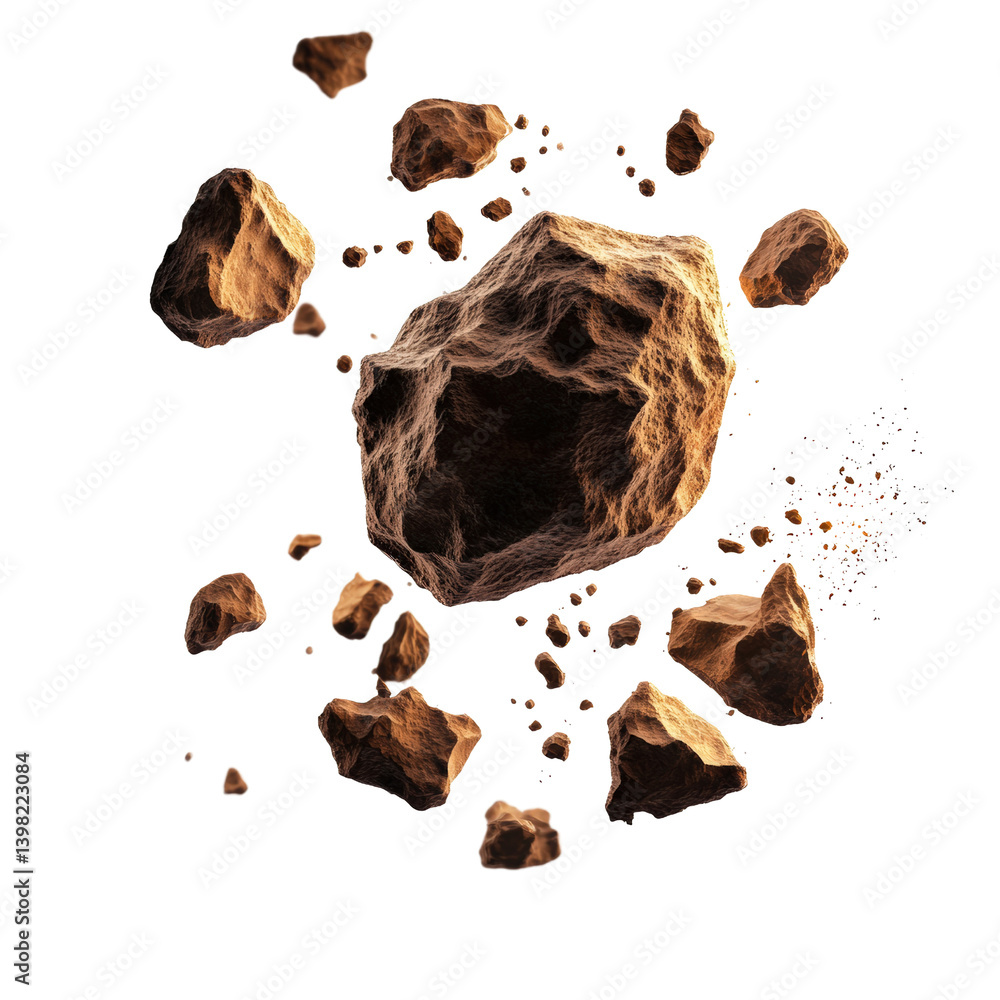 Poster rock falling through the air with motion blur capturing the dynamic energy of natural forces in acti