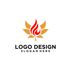 Red Flame and Gold Leaf Logo Design