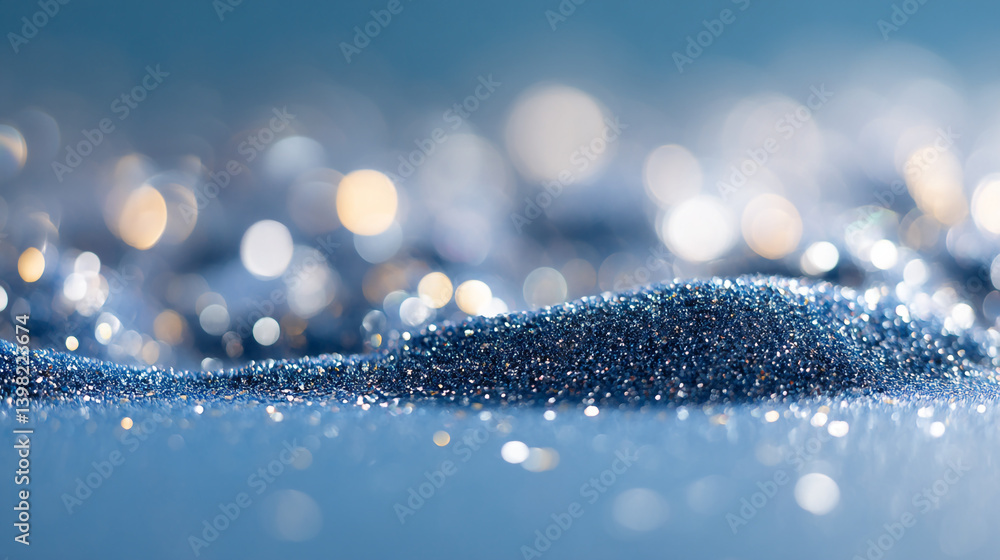 Poster a shimmering pile of glitter on a reflective surface with bokeh lights in the background creating a 