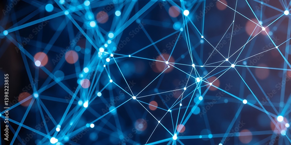 Poster abstract blue network with connected lines and dots representing technology connection and data flow