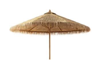 Relaxing under a straw umbrella at a beach resort isolated on transparent background, png