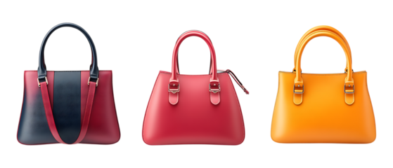 Pack of Stylish Women Handbag Set Against Transparent Background for Fashion or Accessory Projects