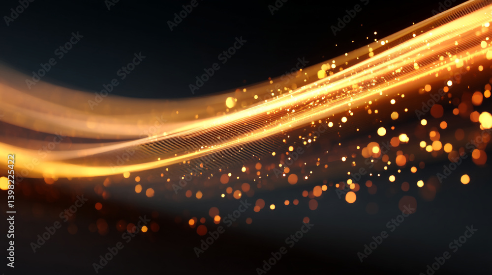 Poster a golden light streak with bokeh effect on a dark background creating a magical atmosphere effect