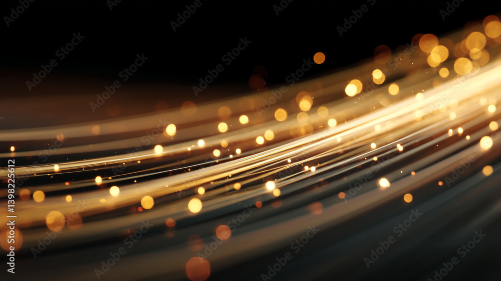 Poster abstract golden light streaks and bokeh effect on a dark background for a modern design look