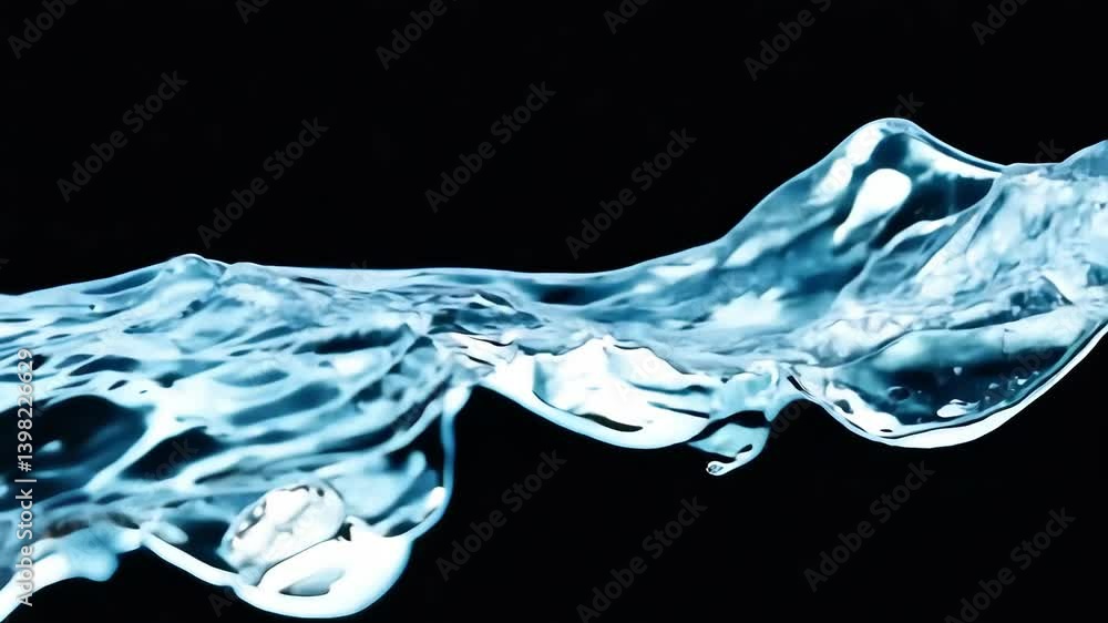 Poster abstract close-up of flowing water with rippling texture and transparent curves against a dark backg