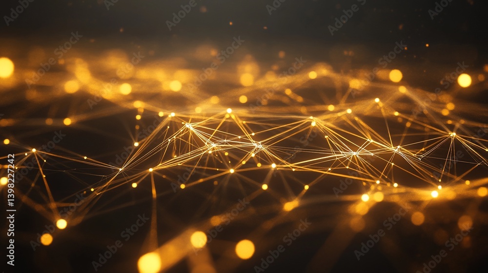 Poster abstract golden network connection on dark background.