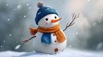 Obraz premium Cute Snowman in Winter Scene (2)