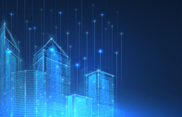 Smart city digital background. Building Technology, Futuristic Architecture.
