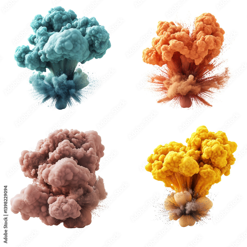 Aufkleber Four different colored smokes blending together creating a mesmerizing visual effect against a dark background isolated on transparent background..
