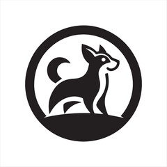 Playful Dog Icon – Black and White Circular Pet Logo Vector

