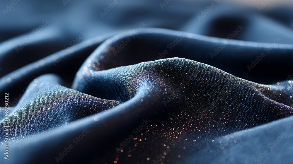 Aufkleber close up of shimmering blue fabric with soft folds and subtle sparkling details in the light