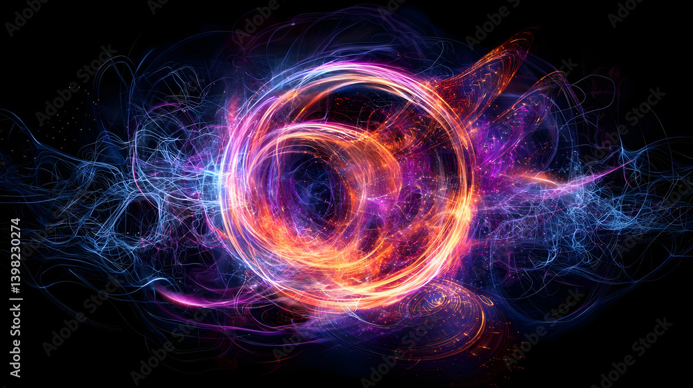 Poster abstract glowing circle with colorful particles