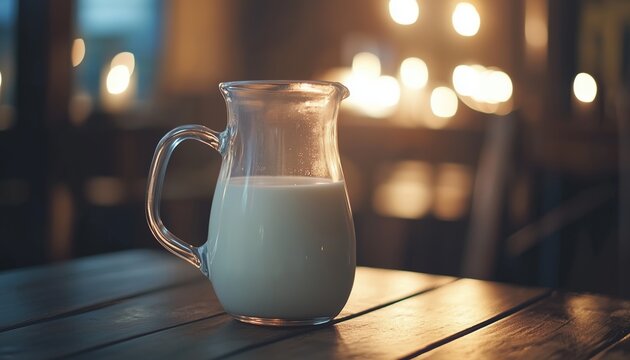 Fresh Milk In Glass Jug: A Sturdy Glass Container Holding Freshly Produced Milk, Ready For Consumption As A Nutritious And Refreshing Drink.