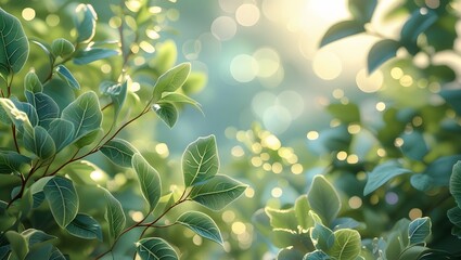Fresh Green Leaves with Sunlight Bokeh &ndash; Nature Inspired Background
