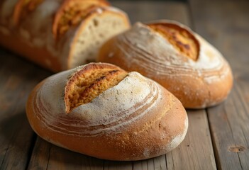 Freshly Baked Traditional Bread on Wooden Table