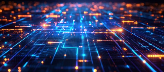 Fototapeta premium Digital network data flow, glowing lines, abstract tech background, website banner
