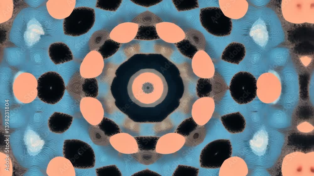Aufkleber abstract kaleidoscope design with flowing blue background and repeating peach and black shapes.