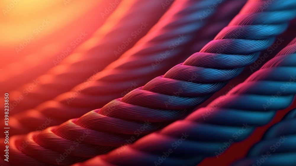 Poster a close-up view of intertwined ropes showcasing vibrant colors and intricate textures, creating a st