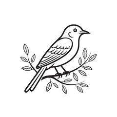 Illustration of a bird perched on a branch surrounded by leaves in a simple line art design