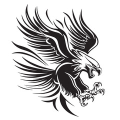 Majestic eagle soaring gracefully against a white backdrop with detailed wing and claw illustrations in silhouette Design