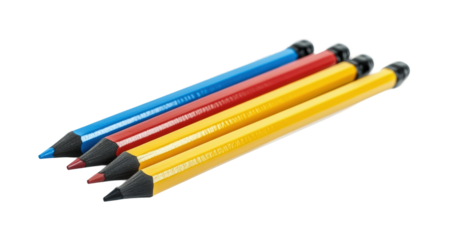 Creative drawing tools desk color pencils bright workspace artistic exploration. Isolated on transparent background, png.