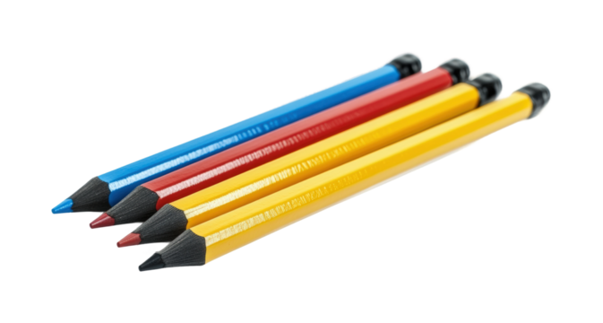 Creative drawing tools desk color pencils bright workspace artistic exploration. Isolated on transparent background, png.