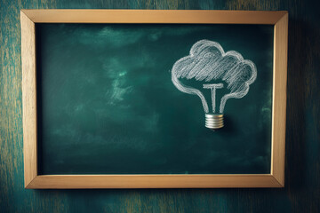 Think outside the box on school green blackboard . startup education concept. creative idea. leadership